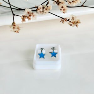 Aros abridores de acero, estrella esmaltada celeste.