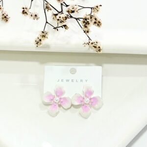 Aros con pasantes. acero blanco, forma de flor con perla