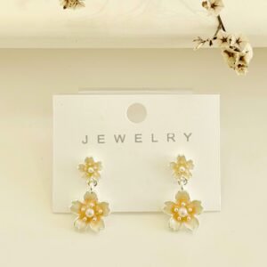 Aros con pasantes, acero blanco, dos flores.