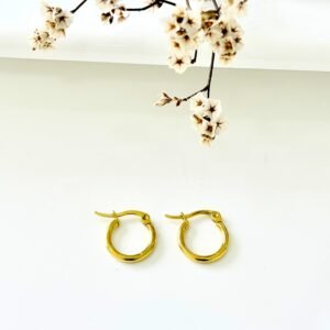 Aros de acero dorado, argollitas. 1 cm de diámetro.