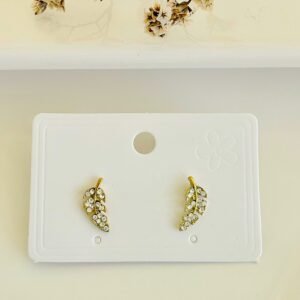 Aros pasantes, hojas con strass. Dorados.