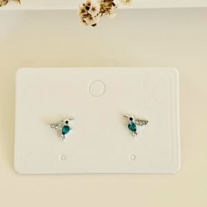 Aros pasantes, colibrí con strass y piedra.