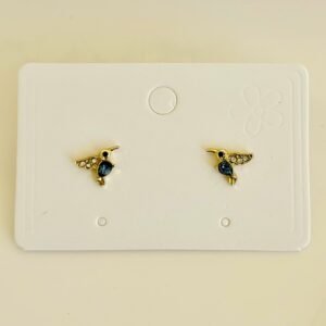 Aros pasante, colibrí dorado con strass y piedra.