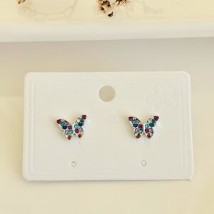Aros pasantes, mariposa con strass de colores.