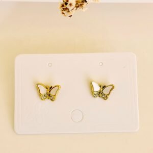 Aros pasantes, mariposa dorada con nacar y strass.
