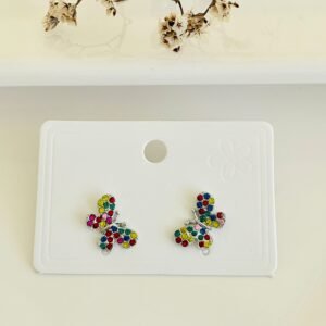 Aros pasantes, mariposa con strass de colores.