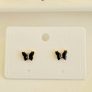 Aros pasantes, mariposa dorada con piedras negras.