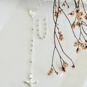 Collar Rosario de acero blanco. 4.0mm. x 50 cm.