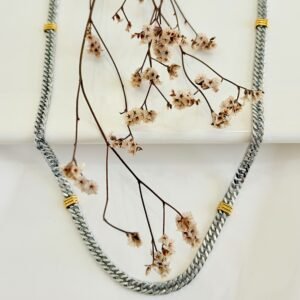 Cadena de acero, eslabones estilo cubano con dubble dorado. 1.2mm x 50cm.