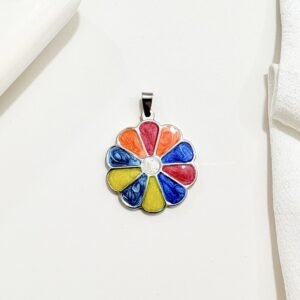 Dije forma de flor, diez pétalos multicolor. Mediano.