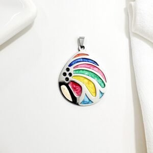 Dije de acero, forma de gota multicolor.