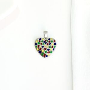 Dije corazón acero, puntos multicolor. Chico.