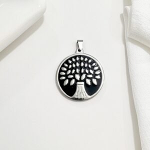 Dije árbol de la vida, esmaltado, negro.