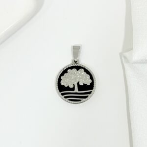 Dije árbol de la vida acero, esmaltado en negro.