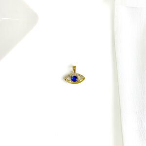 Dije acero dorado, ojo turco con piedra azul.