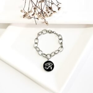 Pulsera acero con dije ojo de horus.