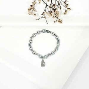Pulsera acero con dije de gatito.