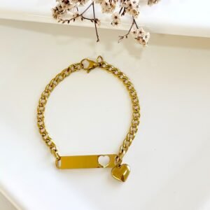 Pulsera acero dorado para grabar, con dije.