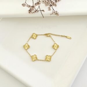 Pulsera acero dorado, tréboles.