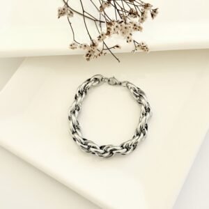 Pulsera acero trenzada gruesa. x 22cm.