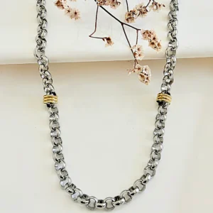 Cadena de acero, rolo con dubble dorado. 8.0mm x 55 cm.