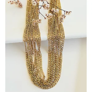 Cadenas de acero dorado, pack x 12 u.  eslabones  3x1. 0.8 mm x 50 cm.