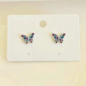 Aros pasantes, mariposa con strass de colores.
