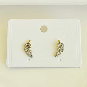 Aros pasantes, hojas con strass. Dorados.