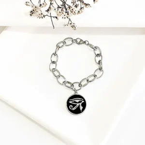 Pulsera acero con dije ojo de horus.