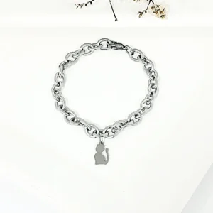 Pulsera acero con dije de gatito.